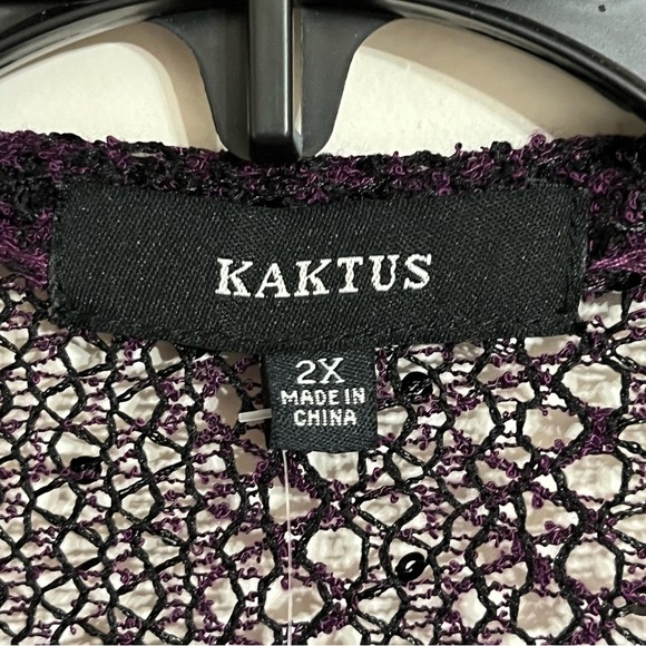 Kaktus Women's Size 2XL Purple Open-Weave Button Cover Up 3/4 Sleeves Boho-Chic - Picture 5 of 11